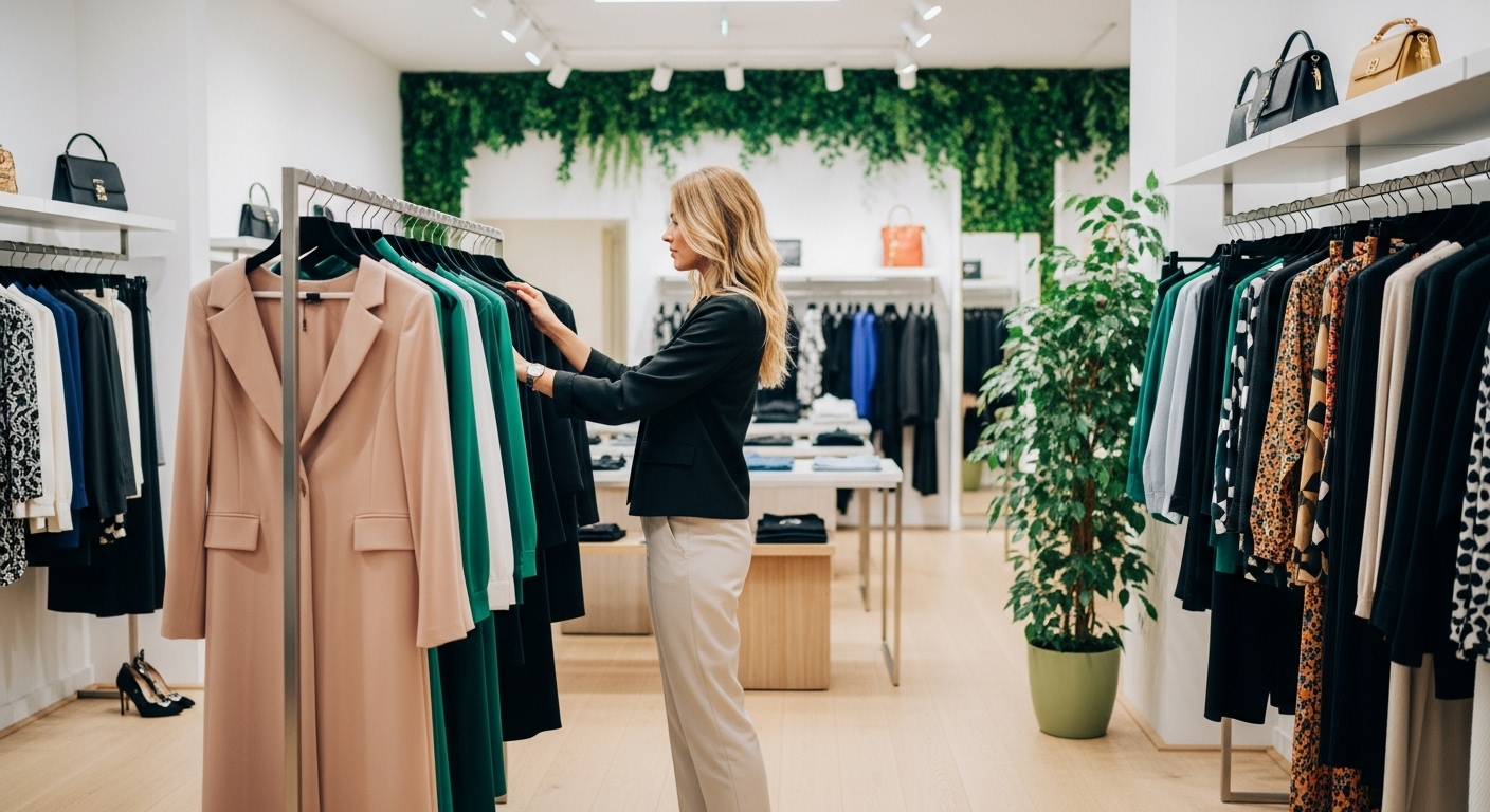 A customer using their phone to scan a QR code in a retail store.