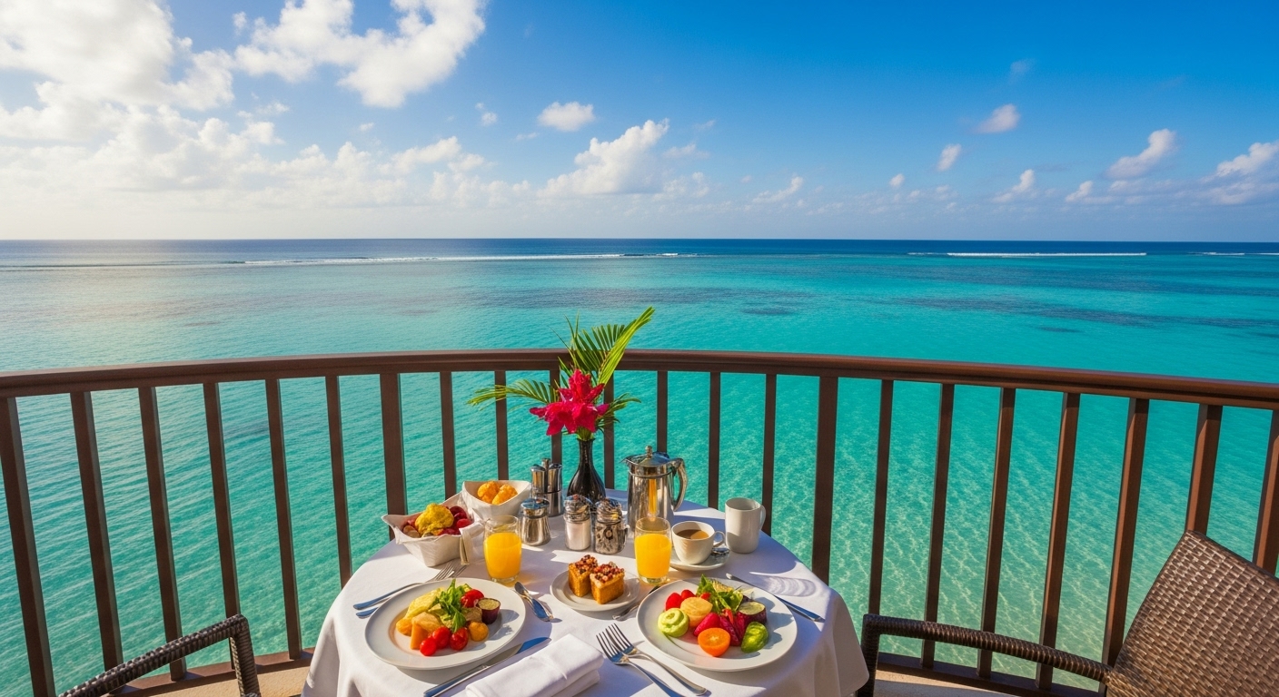 A luxury hotel room with a stunning view.